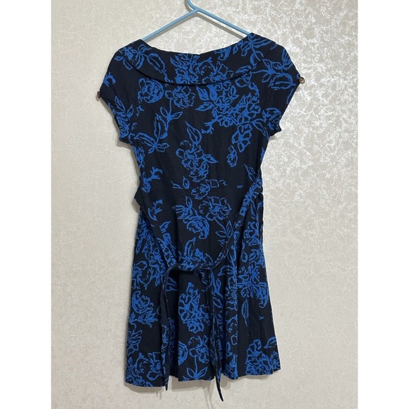 Free People Blue Black Floral Thing Called Love Shift Mini Dress Linen Blend 2 - Picture 2 of 6